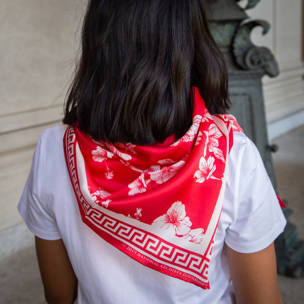 Red Sakura Chiffon Silk Scarf