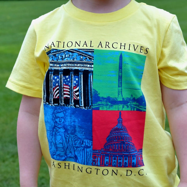 Capital Landmarks Art T-Shirt Youth Sizes Youth 14 / Navy | National Archives Store