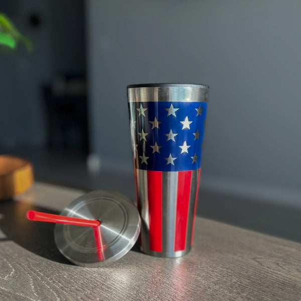 American Flag Stainless Steel Tall Cup with Straw – National Archives Store