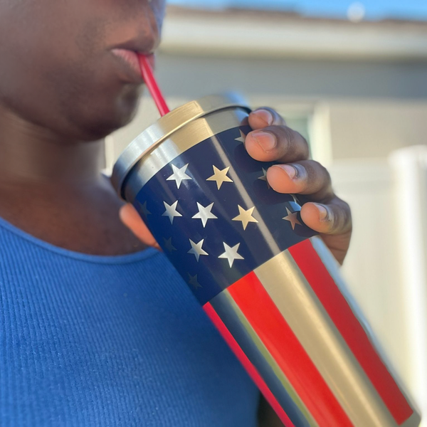 American Flag Stainless Steel Tall Cup with Straw – National Archives Store