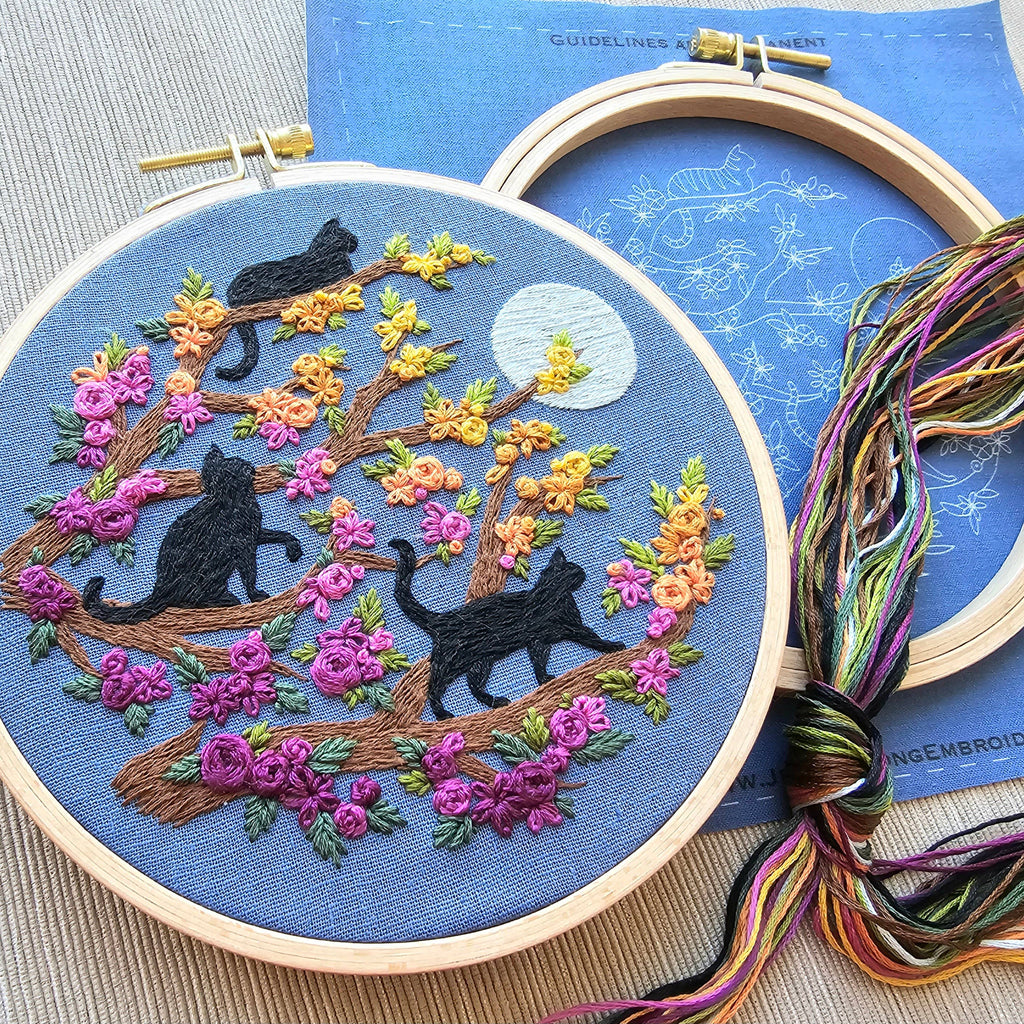 Black Cats and Full Moon Embroidery Kit