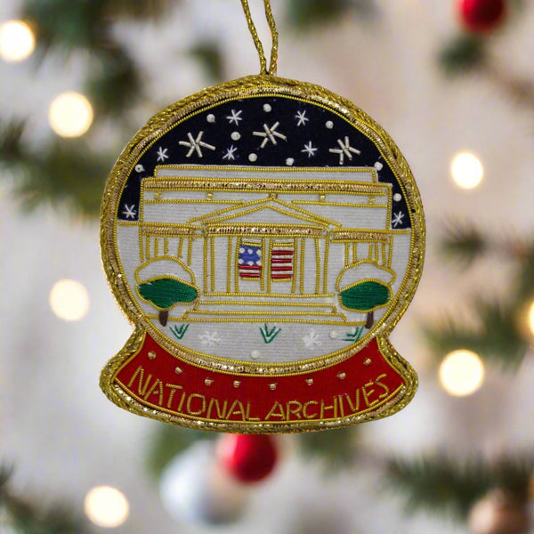 The National Archives in a Snow Globe  Fabric Ornament