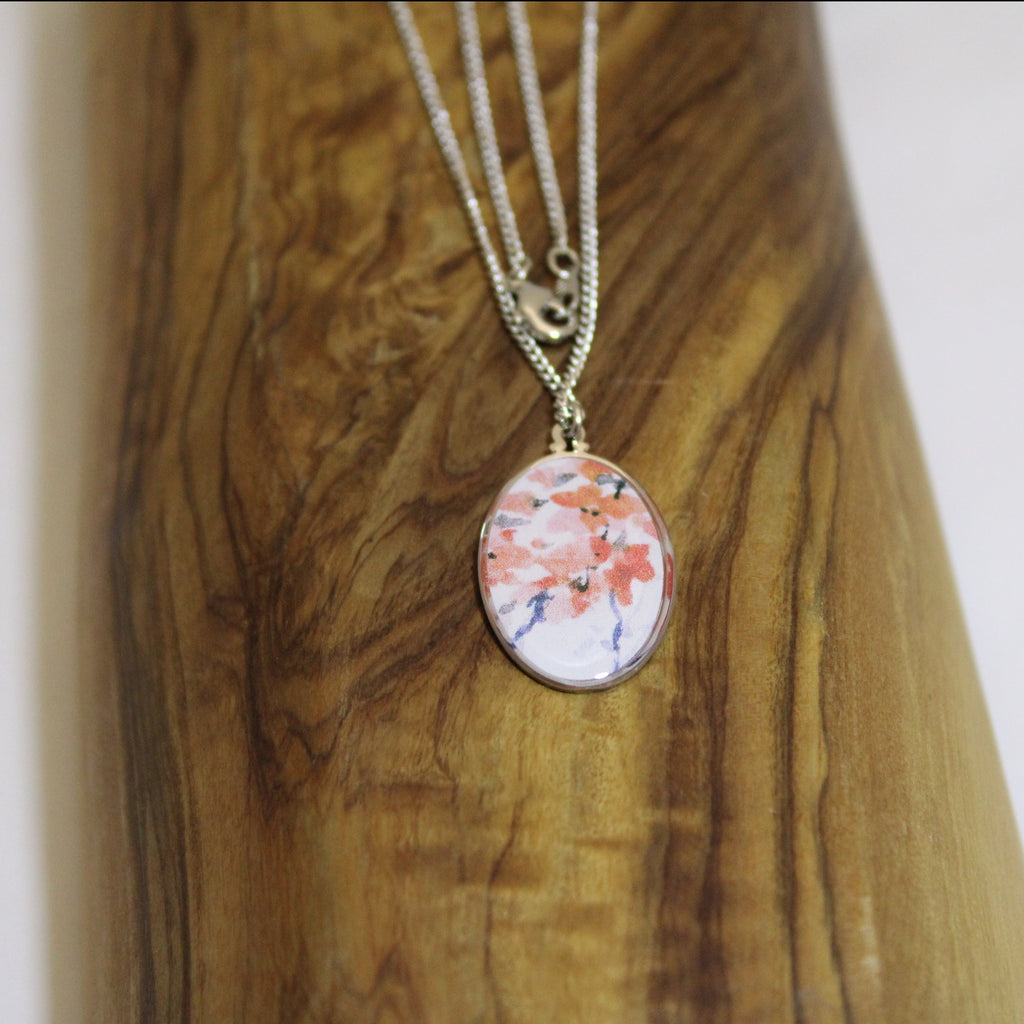 Cherry Blossom Oval Pendant