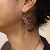 Sacred Feather with Midnight Blue Crystal  Earrings