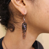 Sacred Feather with Midnight Blue Crystal  Earrings