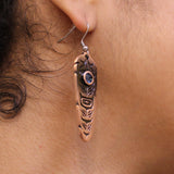 Sacred Feather with Midnight Blue Crystal  Earrings