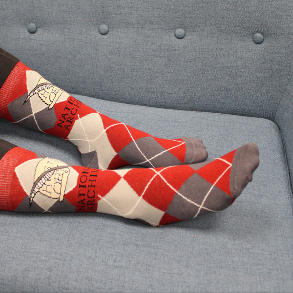 History Scroll Argyle Crew Socks