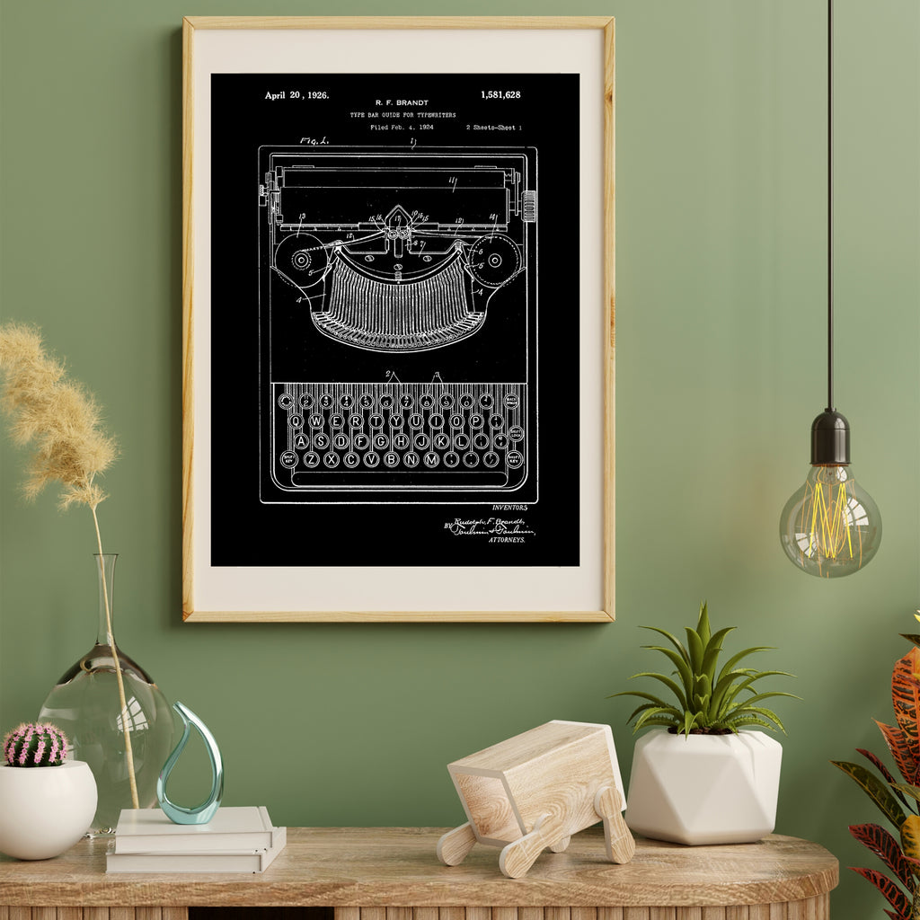 Williston Forge Type Writing Machine Blueprint Patent Chalkboard' Print on Wrapped Canvas in Black
