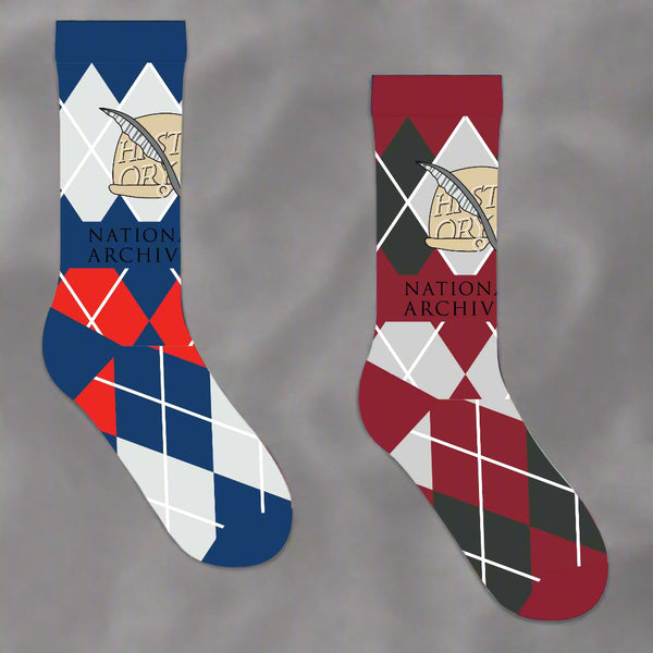 History Scroll Argyle Crew Socks