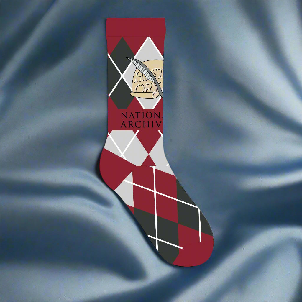 History Scroll Argyle Crew Socks